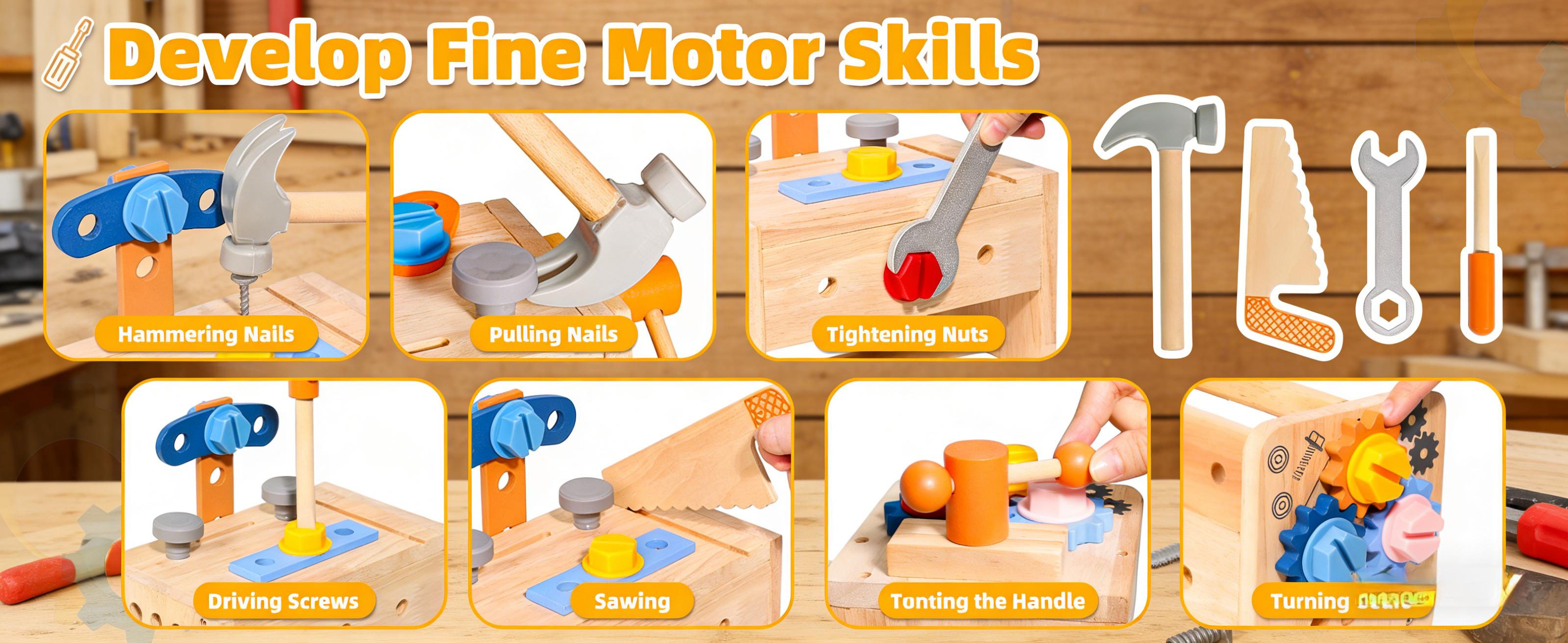 Montessori Kids Tool Set,Wooden Kids Tool Set with Apron,39 PCS Wooden Toddler Tool Bench Box Montessori Toys for 2 3 4 Year Old Boys Girls, Educational STEM Construction Toys Pretend Play Toddler Toys Age 3-5 Birthday Gift