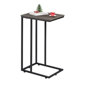 WLIVE Retro Brown & Black C-Shaped End Table | Modern Large Storage Side Table for Couch/Sofa/Bed, Multi-Functional Narrow Table for Living Room