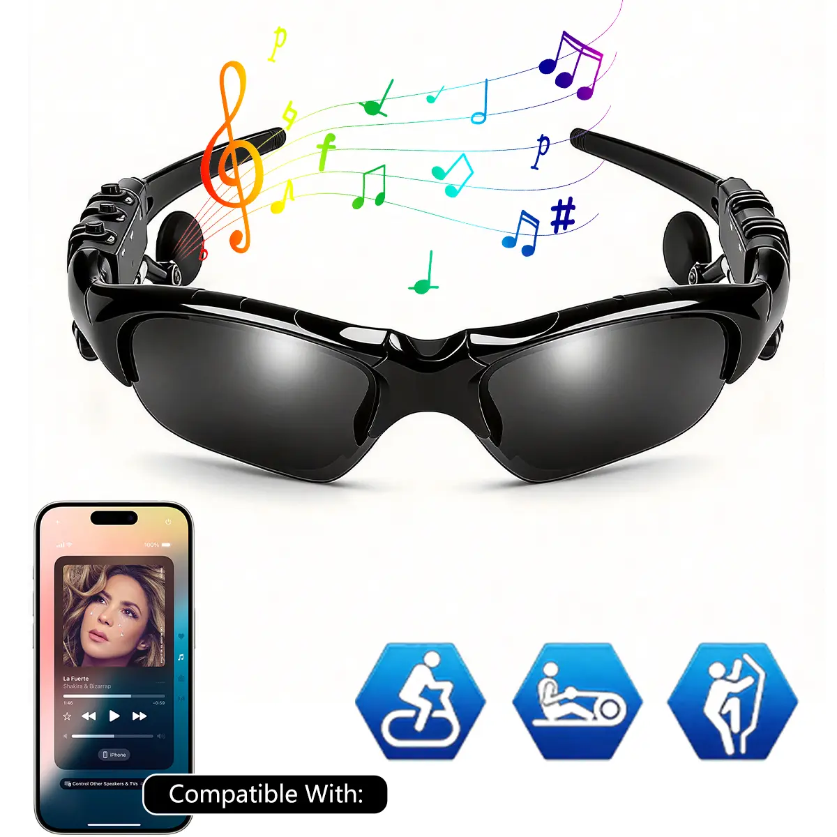 Sports Bluetooth Wireless Polarized Sunglasses,Hands-Free Calls,Built in Mic & UV-Protection Polarized Lenses,Sunglasses Headphones for Travel Hiking Outdoor Cycling, Smart Sunglasses