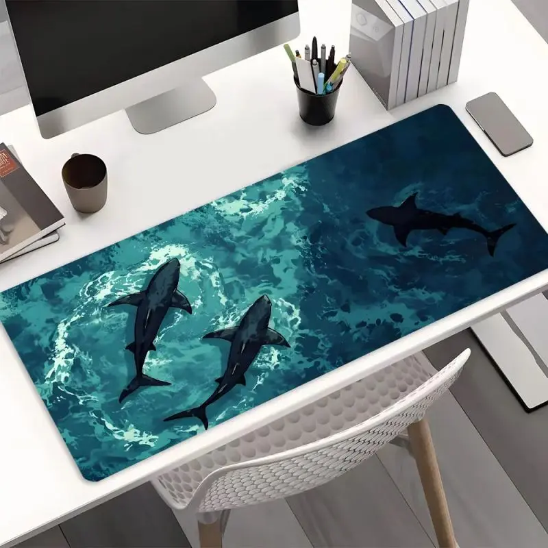 Deep Sea Shark Ocean Mouse Pad - Artistic Non-Slip Large Desk Mat, Marine Theme Carpet-Style Desktop Decor, Office Desk Accessories for Office & Gaming, Gaming Desk Accessory backtoschool