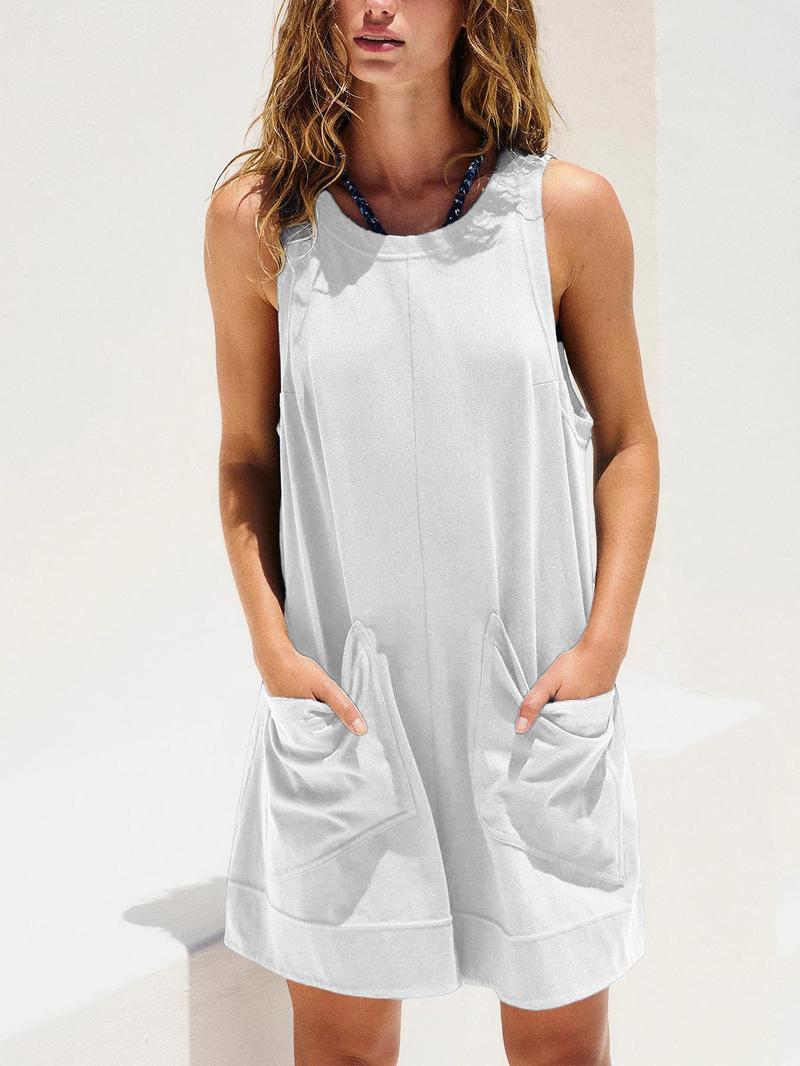 Women's Plain   Pocket   Romper, Casual Sleeveless Romper for Summer, Women's Clothing for Daily Wear