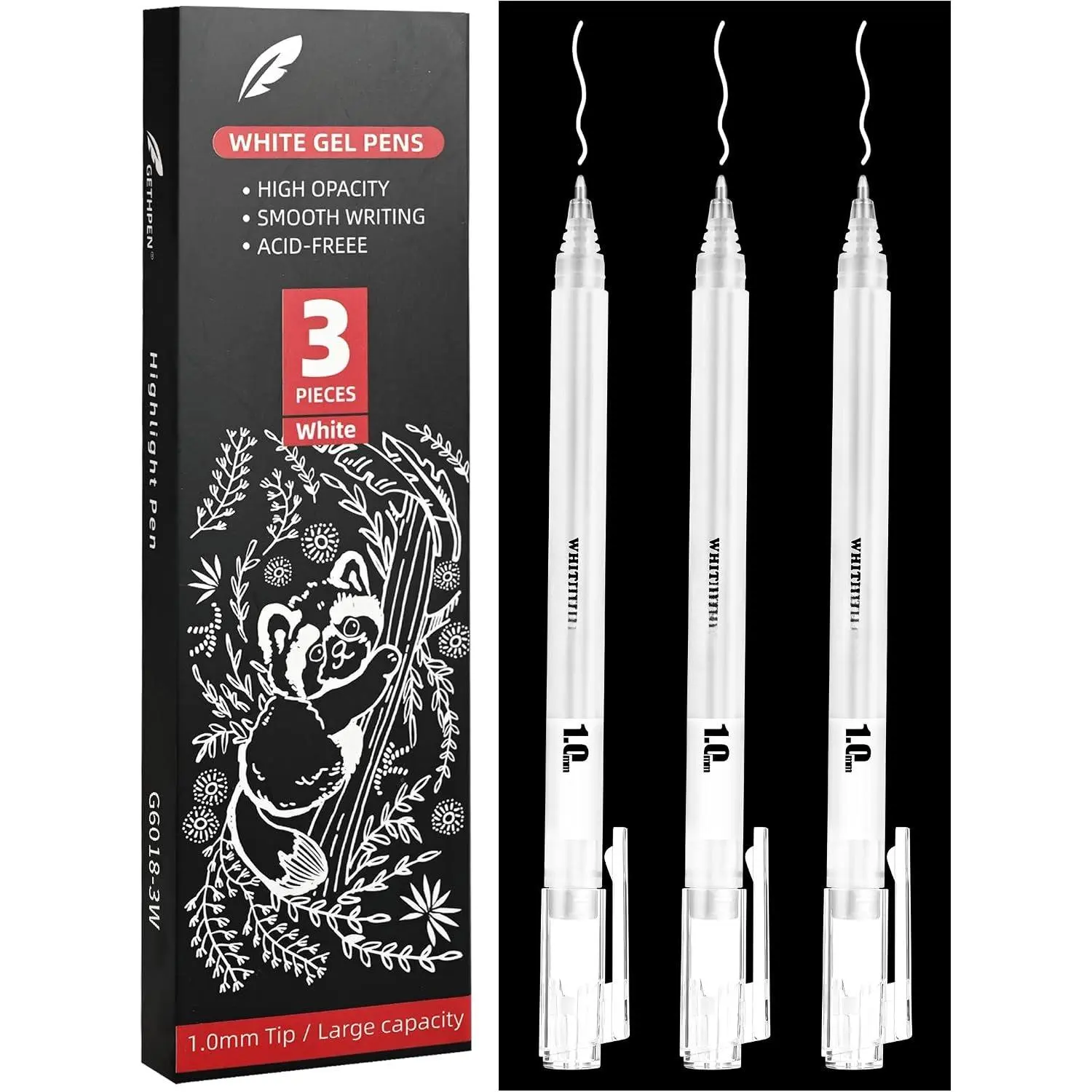 White Gel Pens, 1.0mm Fine Opaque White Ink Pens, 3 Pack | Opaque White Gel Ink Pens for Black Paper Drawing,  Journaling, Artists Drawing, Sketching, Card Making