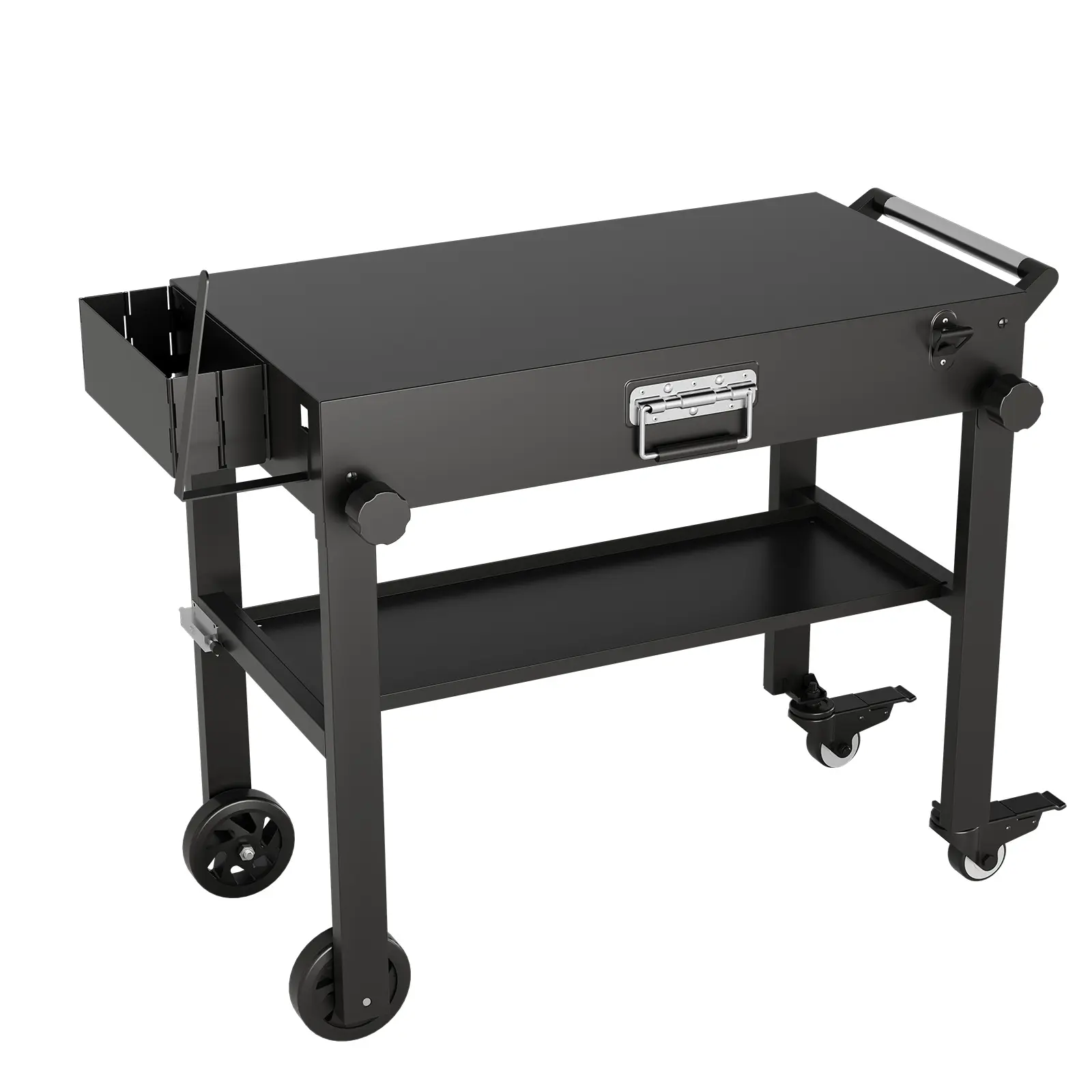 GARVEE 38"x18" Rectangular Foldable Outdoor Grill Table with Wheels - Movable BBQ Prep Cart for Blackstone Griddle, Weber, Pizza Oven, Garden Home Party Use, Foldable Table