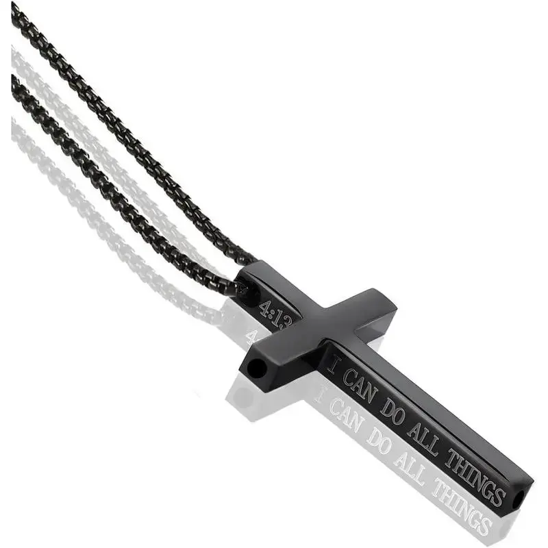Breathing Necklace for Anxiety Stress Relief Quit Smoking Aid Cross Necklace Vaporless Inhaler Meditation Tool Black