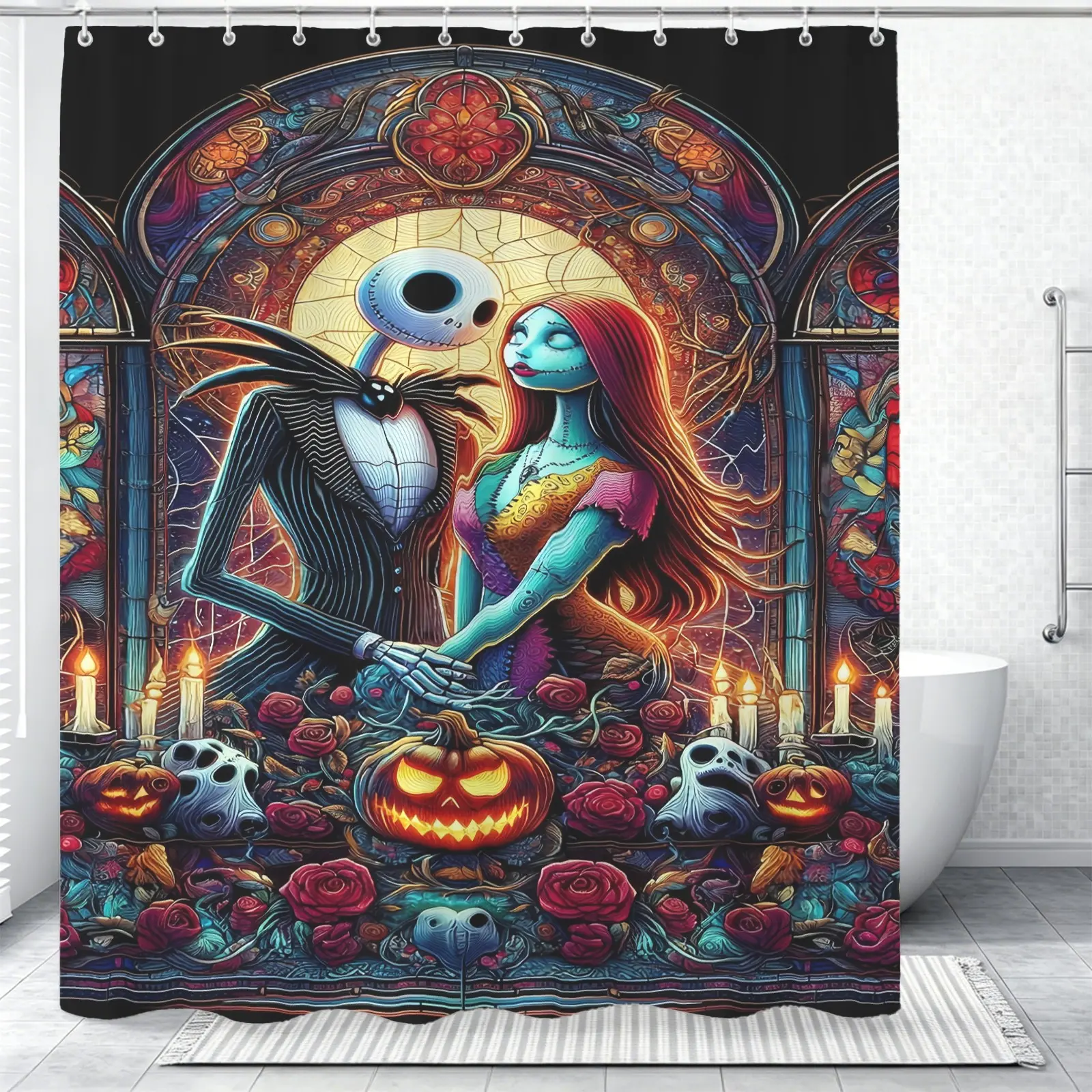 1 Set Of 72 × 72 Inch The Nightmare Before Christmas Printed Shower Curtains, Halloween Micro Horror Theme, Waterproof And Stain Resistant Machine Washable Polyester Material, Trendy Soft Decoration Suitable For Bathrooms And Apartment Shower Areas