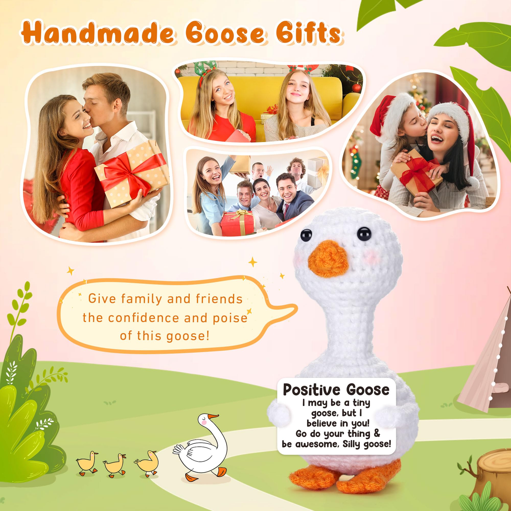 Adorable Hand-Knit Little Goose Stuffed Toy, Unique Handmade Gift For Anniversary Graduation Baby Shower Party Favors, Soft Plush Doll Bag Pendant Car Ornament Desk Decor Anxiety Relief Cute Collectible