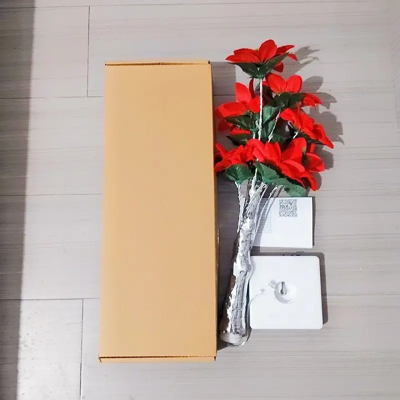 Christmas Artificial Poinsettia Tree Light, 8-Head Cluster Table Lamp, USB & Aa Battery Powered, Flexible Silver Color Branches, Warm LED Nightlight