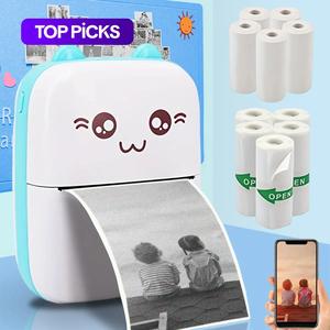 ink-free printing mini printer, 1 set portable thermal printer with 5 rolls photos thermal printing paper & 5 rolls self-adhesive printing paper, birthday gifts, national day offers, stocking filler
