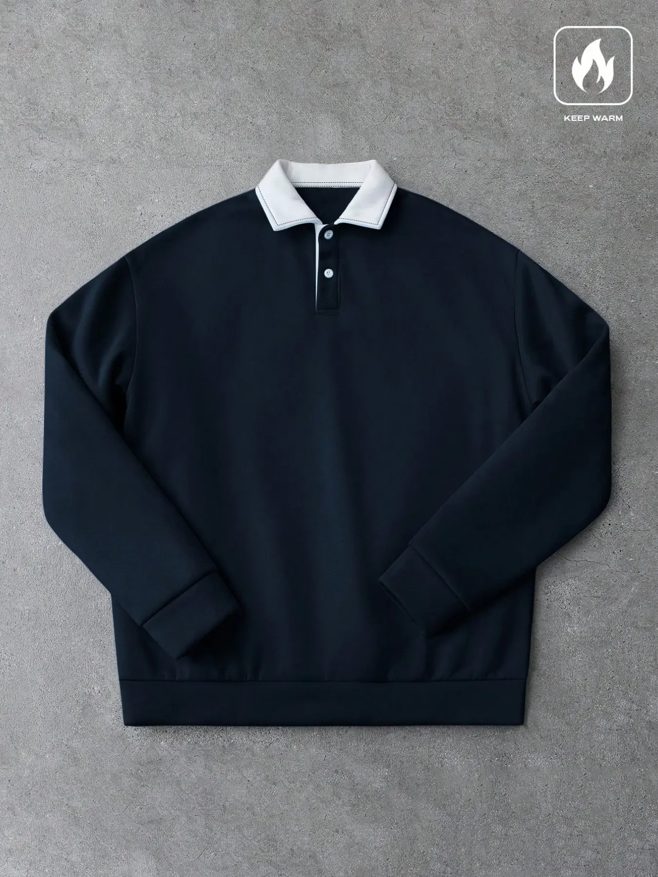 Men Contrast Lapel Thermal Long Sleeve Polo Sweatshirt, Heat Retention Fleece Lined Collared Pullover, Preppy Urban Casual Loose Fit Street Top, Classic Rugby Style Daily Campus Office Blouse, Soft Warm Fabric All Season Versatile Layering Sweatshirt