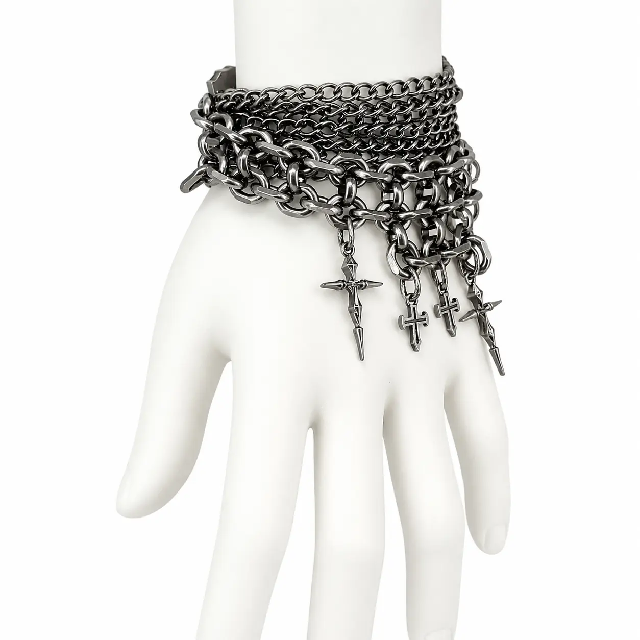 Unisex Gothic Punk Cross Charm Metal Bracelet - Lightweight Layered Chains, Irregular Splice Design, Emo Grunge Alt Fashion Jewelry, Daily Wear Gift, Unisex Fit, Cross Motif