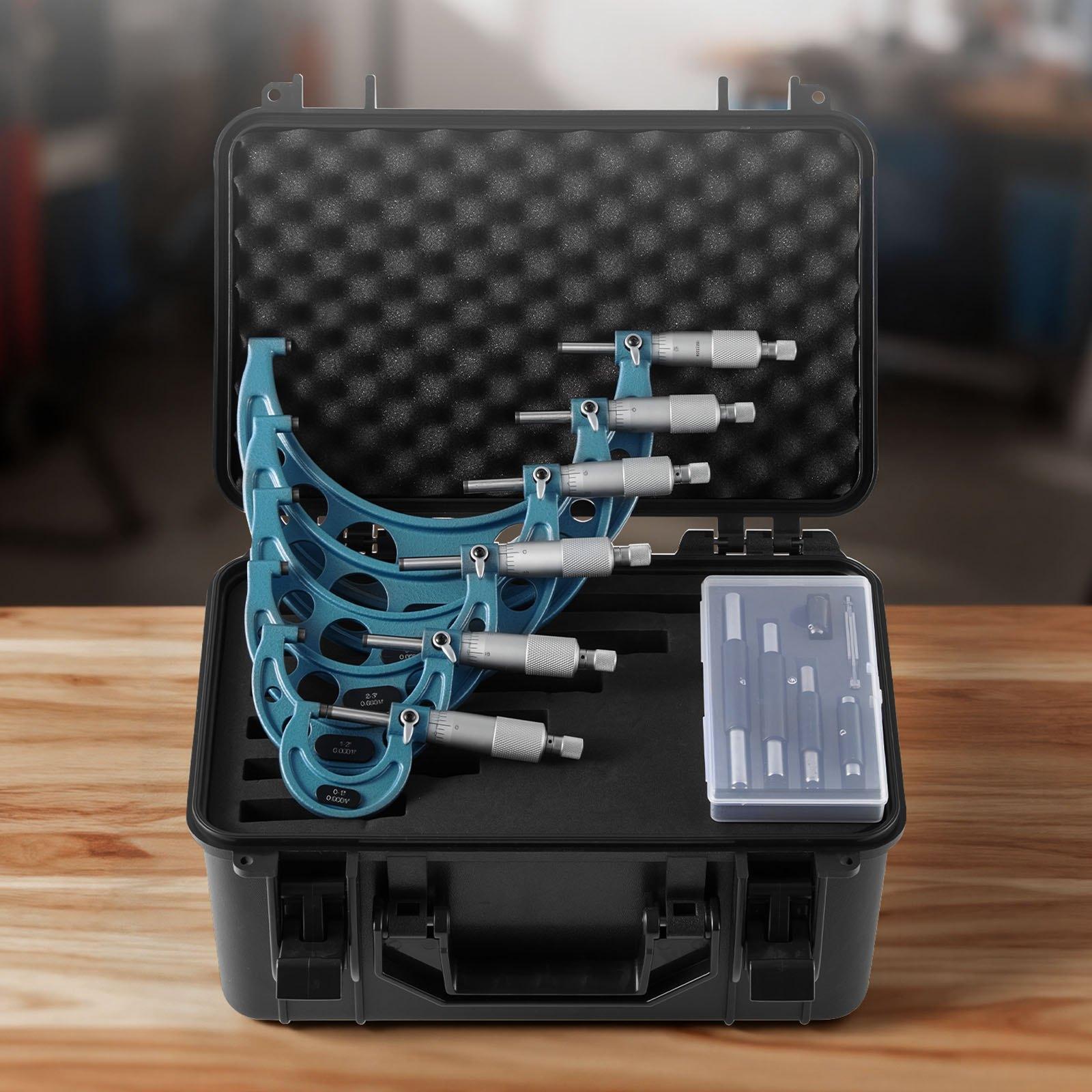 VEVOR 6 PCS Micrometer Set, 0-1"/1-2"/2-3"/3-4"/4-5"/5-6" Machinist Outside Micrometer, Precision 0.0001 Accuracy, Professional Machinist Tools with Protective Case, for Metalworking & Engineering VEVOR 6 PCS Micrometer Set, 0-1"/1-2"/2-3"/3-4"/4-5"/5-6" Machinist Outside Micrometer, Precision 0.0001 Accuracy, Professional Machinist Tools with Protective Case, for Metalworking & Engineering