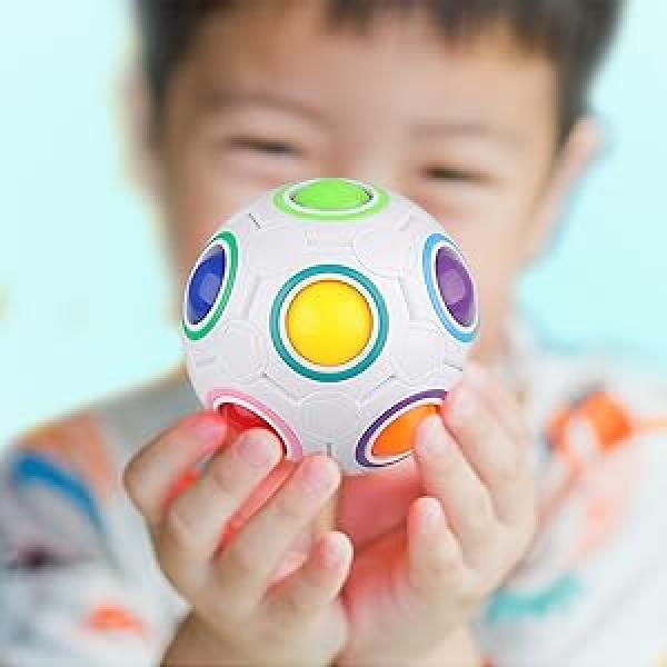 Rainbow Puzzle Ball with Pouch Color-Matching Puzzle Game Toy Stress Reliever Magic Ball Brain Teaser for Kids and Adults, Children, Boy, Girl Holiday