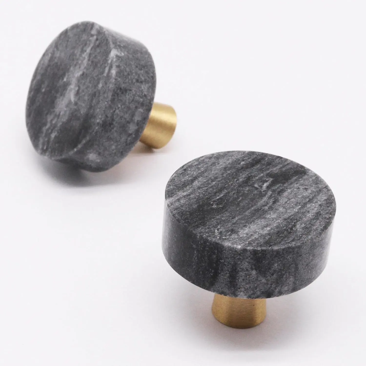 2 count Marble Cabinet Knobs, Modern Decorative Cabinet Knobs, Black Stone Brushed Brass Base Drawer Knob Handles Pull for Kitchen Bathroom Dresser (Black)