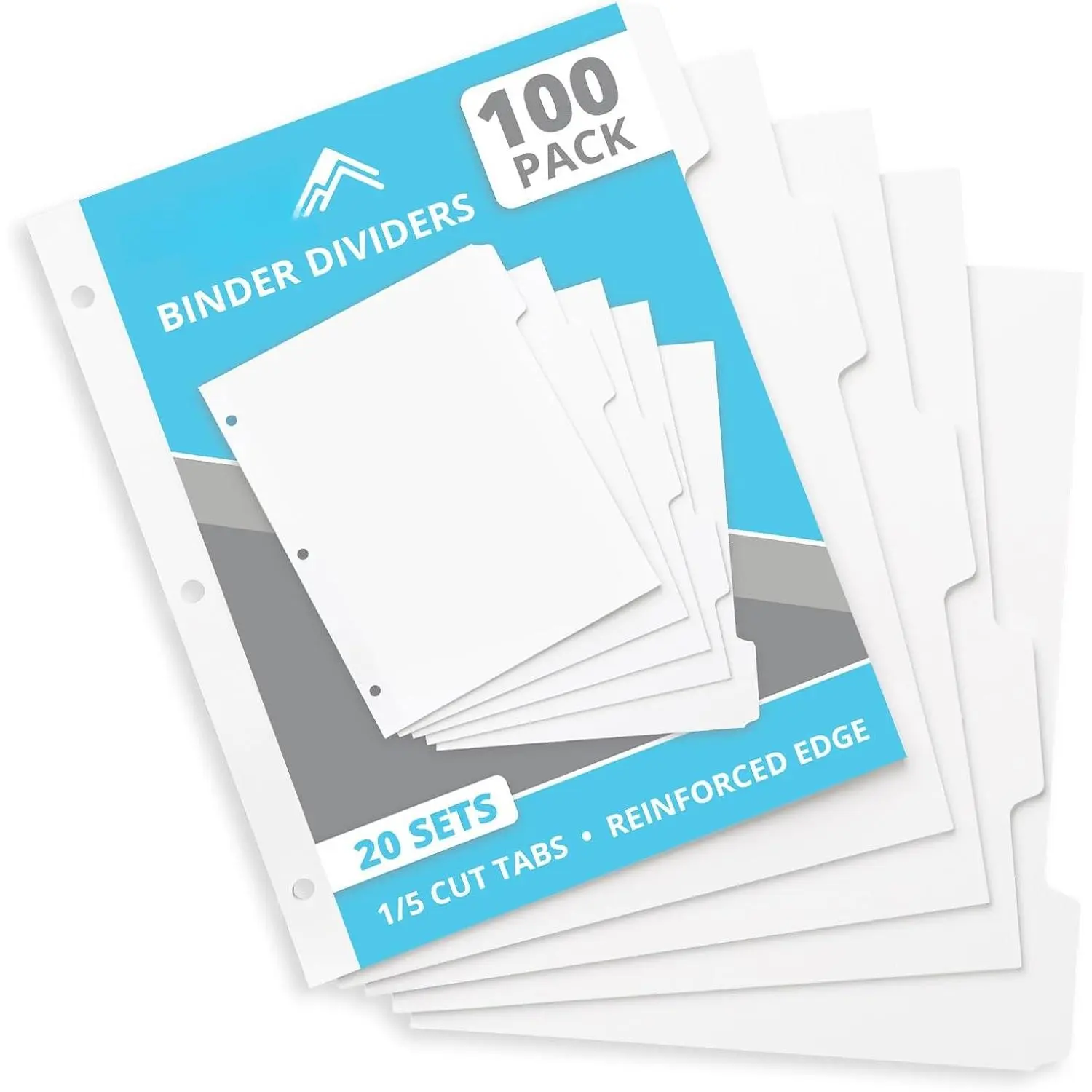 100 Binder Dividers, 20 Sets, 5 Tab, Letter, White | letter size, reinforced 11pt paper, write- tabs, 3-hole punched, bulk dividers for 3 ring binder, office, school