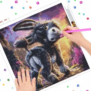 DIY Art Diamond Painting Kit, Mischievous Rabbit Mosaic Cross Stitch Set, Full Round Rhinestone Puzzle DIY Gift, Home Wall Decor