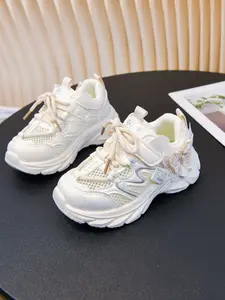 Girls' Butterfly Decorated Mesh Sports Shoes, Lightweight Thick Sole Dad Sneakers, Comfortable and Stylish Footwear for Kids