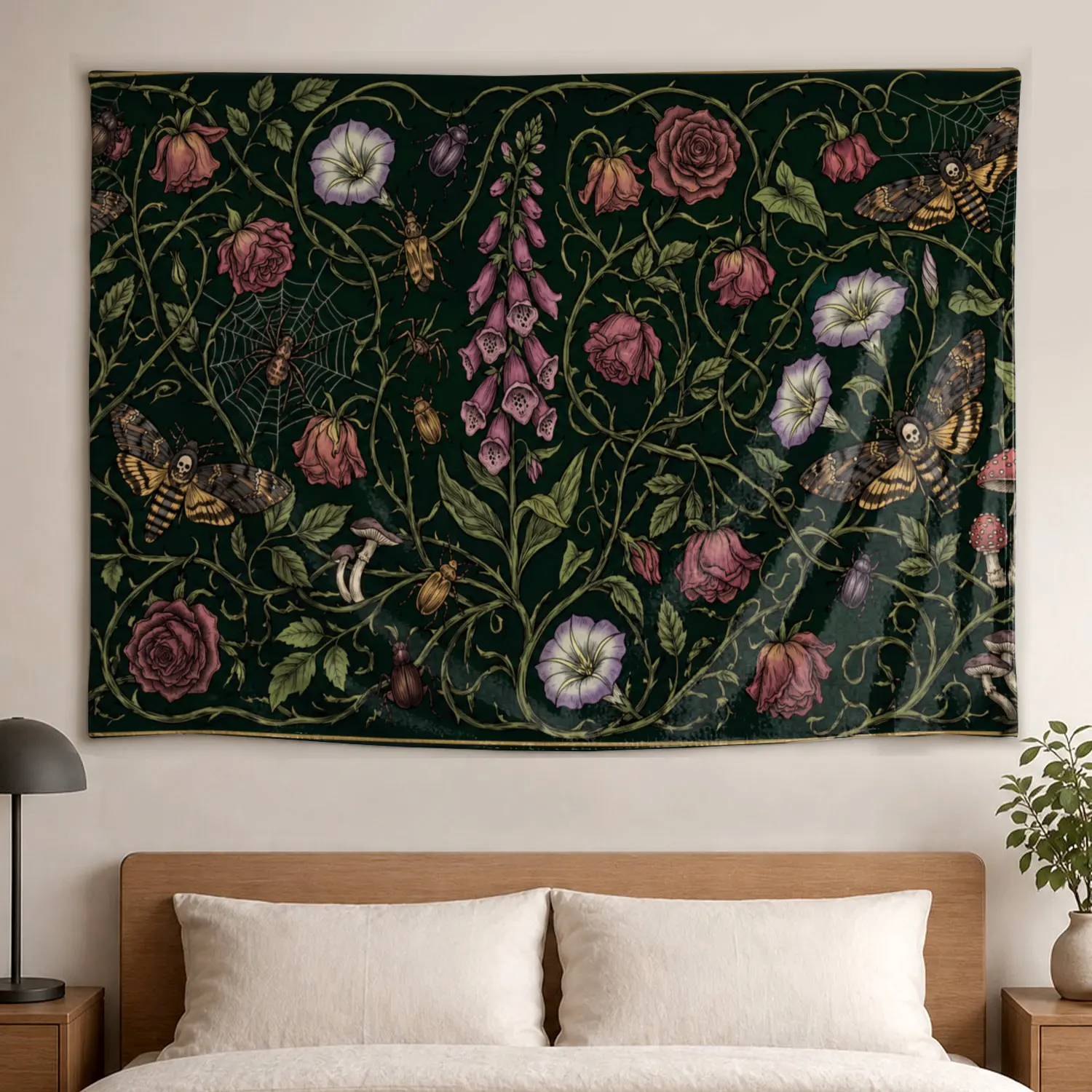 Botanical Garden Floral Insect Wall tapestry,Large size Printed Horizontal Tapestry blanket,Polyester Fabric Wall Hanging for living room,bedroom,No Installation Required,Indoor,Outdoor,Gift for Family and Friends
