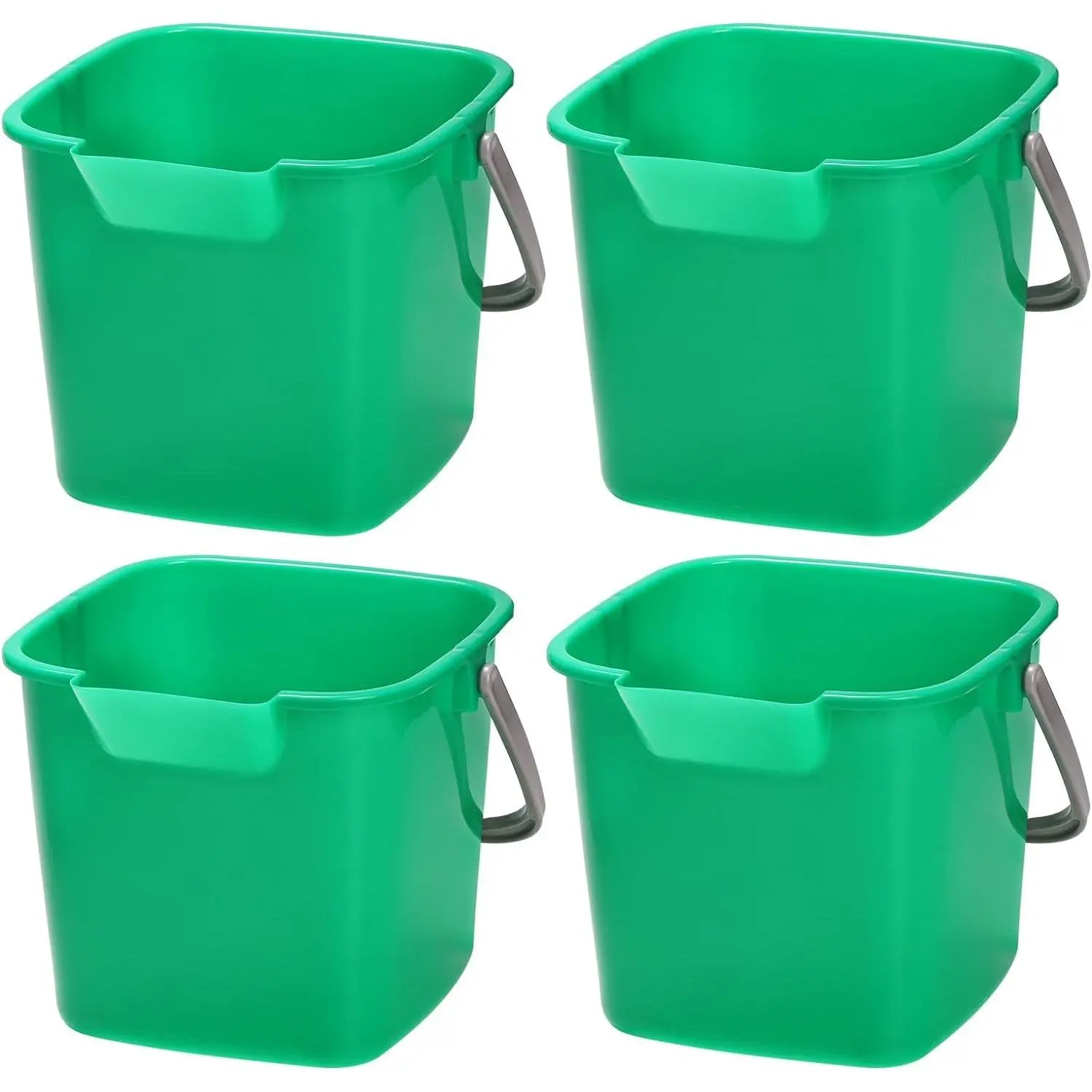 4 Pack 3 Quart Sanitizing Buckets, Small Square Cleaning Buckets, Plastic Detergent Pail with Spout and Handle, Utility Bucket for Home Kitchen School Offices Commercial Use, Green