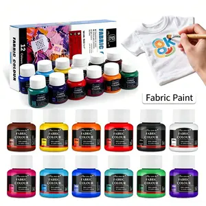 12 Colors 25ml Wash-resistant Fabric Paint Set, Textile Pigment for DIY Painting on T-Shirts, Canvas Shoes, Tote Bags, Pillow Covers, Tablecloths, Placemats, Curtains, Handkerchiefs &Canvas Art, Works on Cotton Linen Denim, Art Craft Paint with Paintbrush