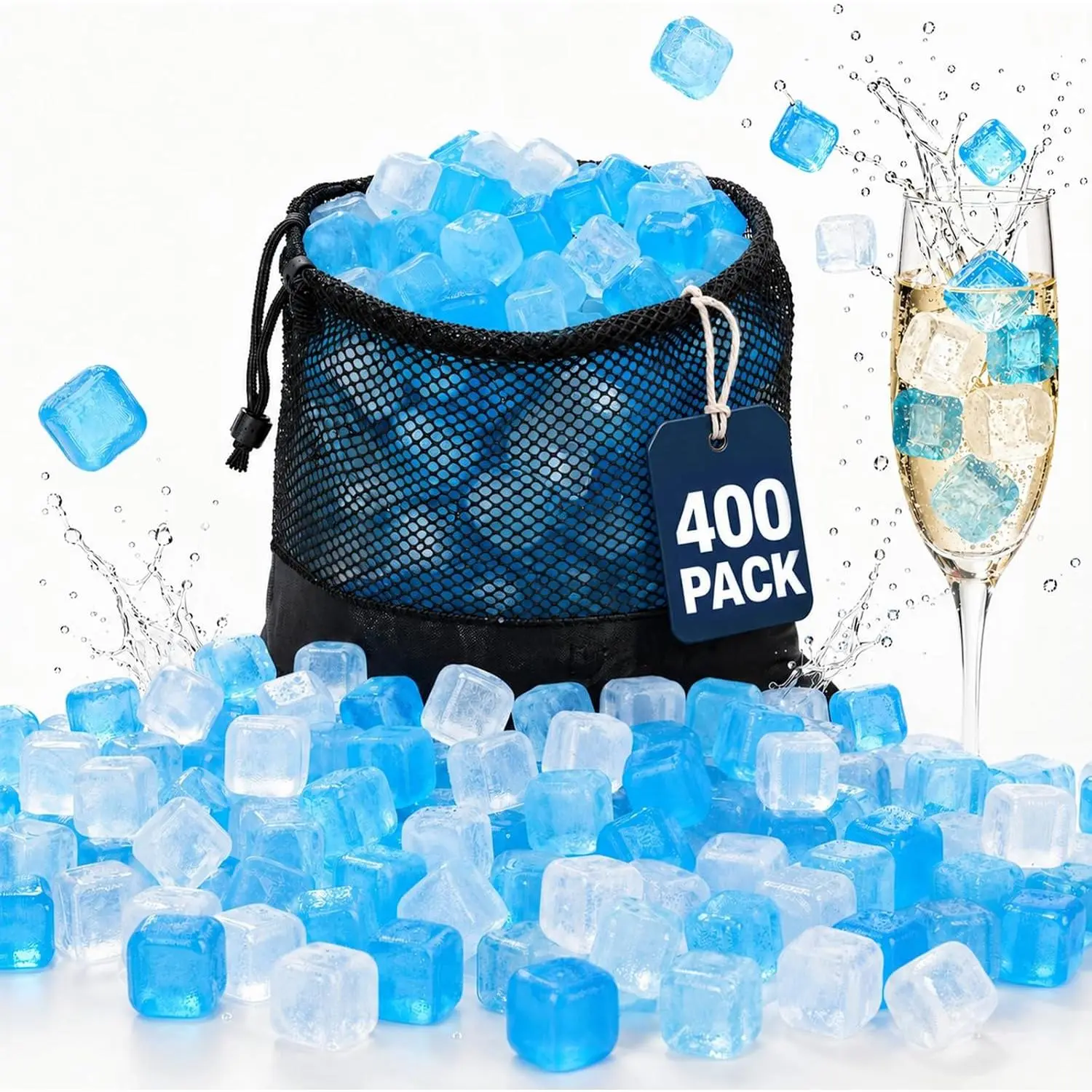 80 Pack  Ice Cubes, Refreezable Plastic Ice Cubes