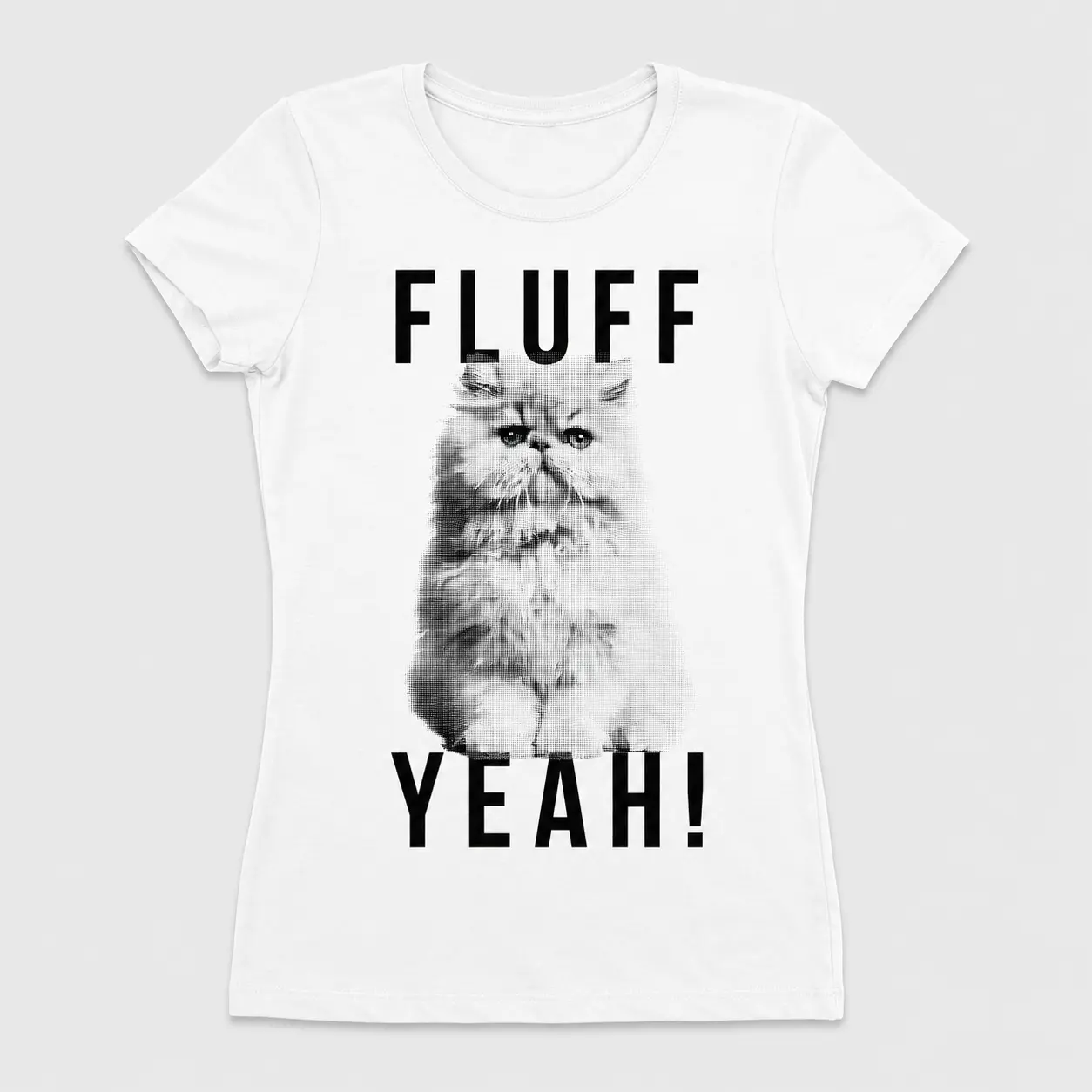 Women's Vintage Fluff Yeah Short-Sleeve Cotton T-Shirt - Funny Kitty Cat Graphic, Casual Comfy Apparel for Animal Lovers, Pink Gift, Shortsleeve, Everyday