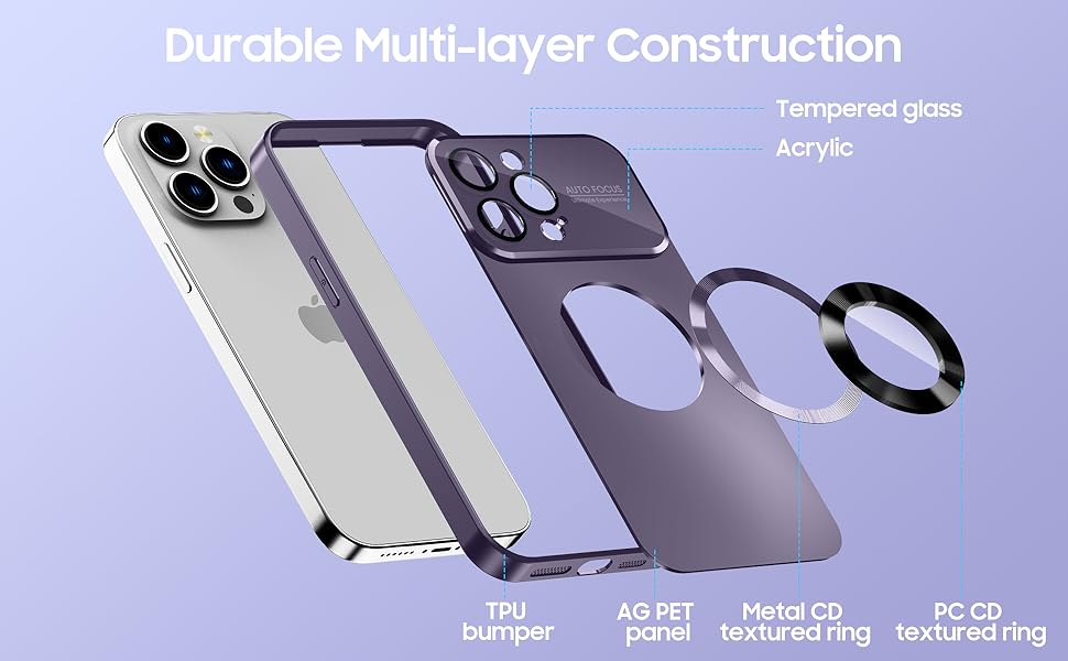 Magnetic for iPhone 17 Pro Max Cases 16 15 14 13 12Pro Max Plus, Compatible with MagSafe, Built-in Camera Lens Protector, Logo View, Military Grade Drop Proof Phone Case Cover case, Purple