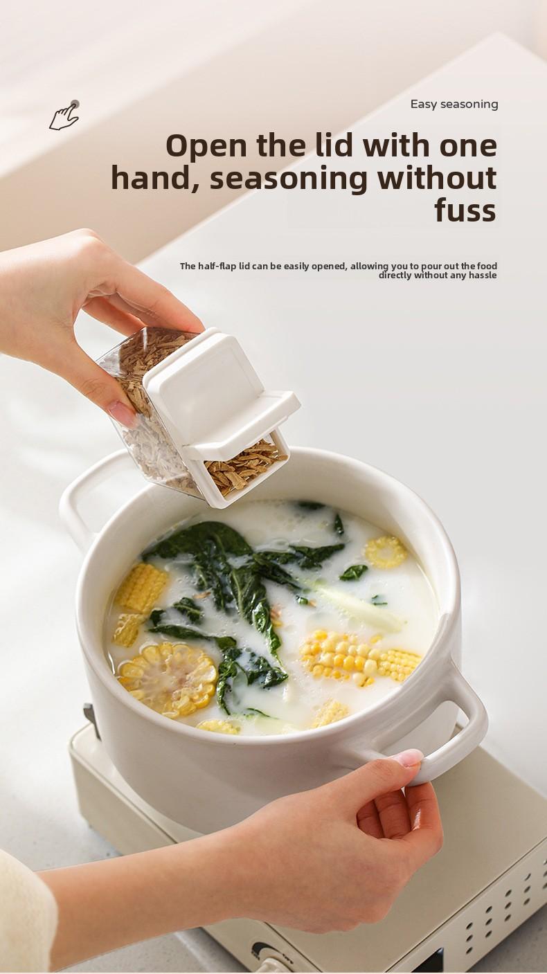 FaSoLa seasoning storage box for kitchen use, transparent with lid, sealed and moisture-proof spice and condiment dispenser box