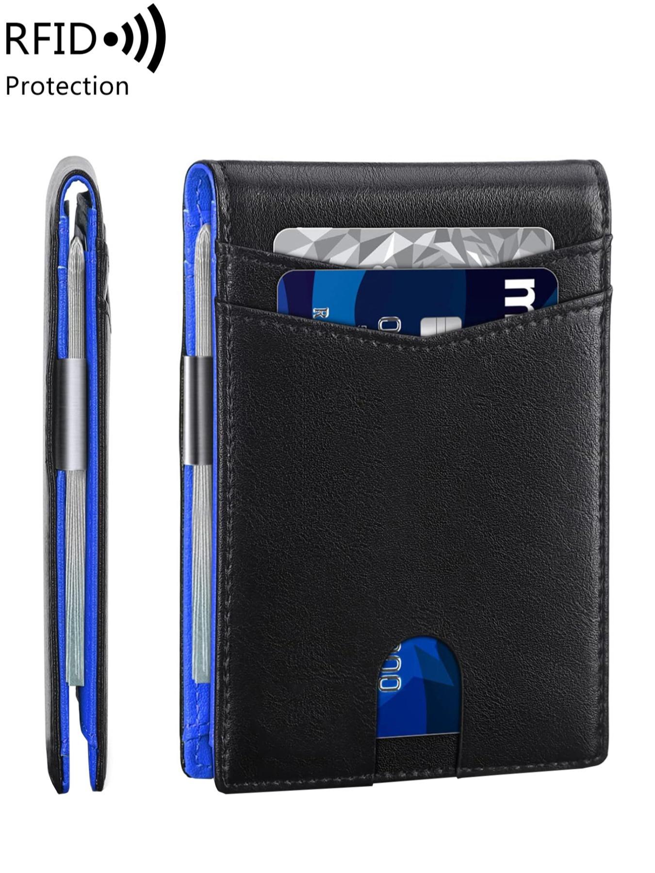 Minimalist Multi Functional Thin, Multiple Card Slot Card Holder, RFID Blocking Stylish Bi-fold Pu Leather Wallet, Ideal Gift for Men, Rfid Blocking Wallets