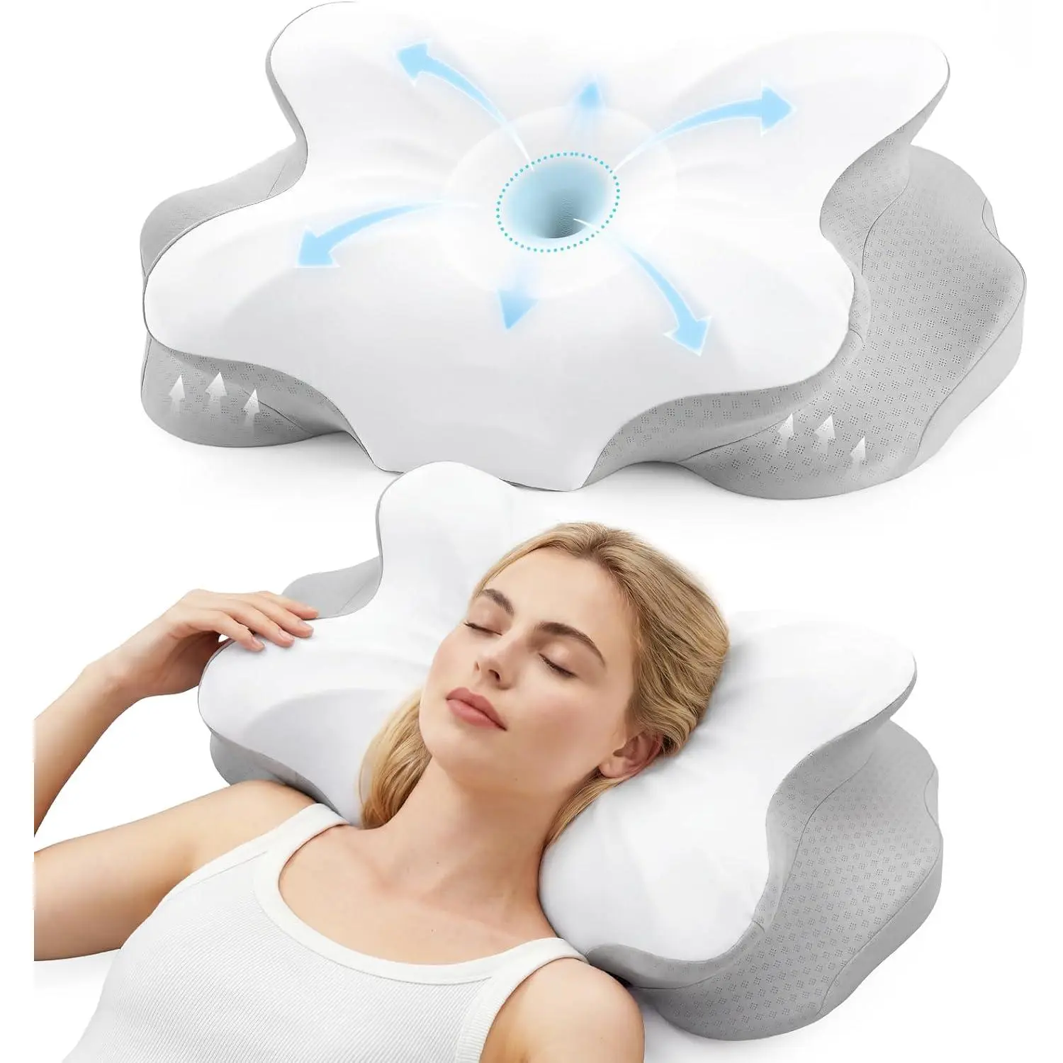 Modern Ergo Contour Pillow with Adjustable-Height Synthetic Foam, Medium-Soft Support, Breathable Washable Cover for Side Sleepers