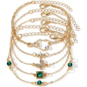 Gold Bracelets  Women, 14K Gold Plated Dainty Layered Chain Bracelets Adjustable Cute Bangle Link Bracelet Set