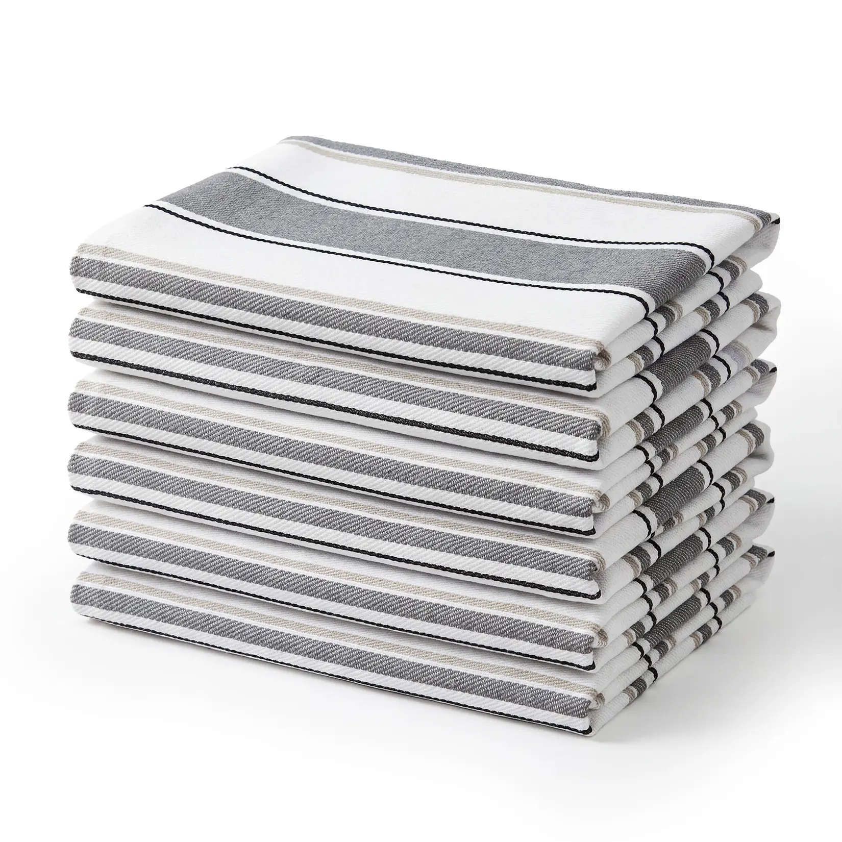 6-Pack Ultra Absorbent Kitchen Towels, Striped Cotton Dish Cloths, 17.7"x26.8", Quick Dry Reusable Cleaning Towels for Kitchen & Restaurant
