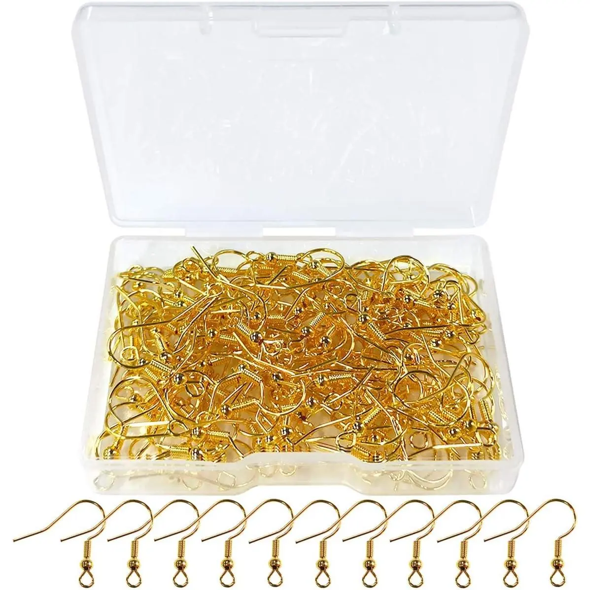 Earring Hooks with Ball and Coil, Hypo Allergenic Plated  Ear Wires | with Transparent Storage Box, for DIY  Making(120Pcs)