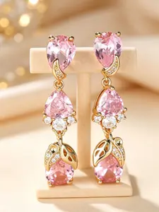 Romantic Court Style Long Drop Synthetic Rose Diamond Earrings, Birthstone Earrings, Face Shape Enhancer, Perfect for Events