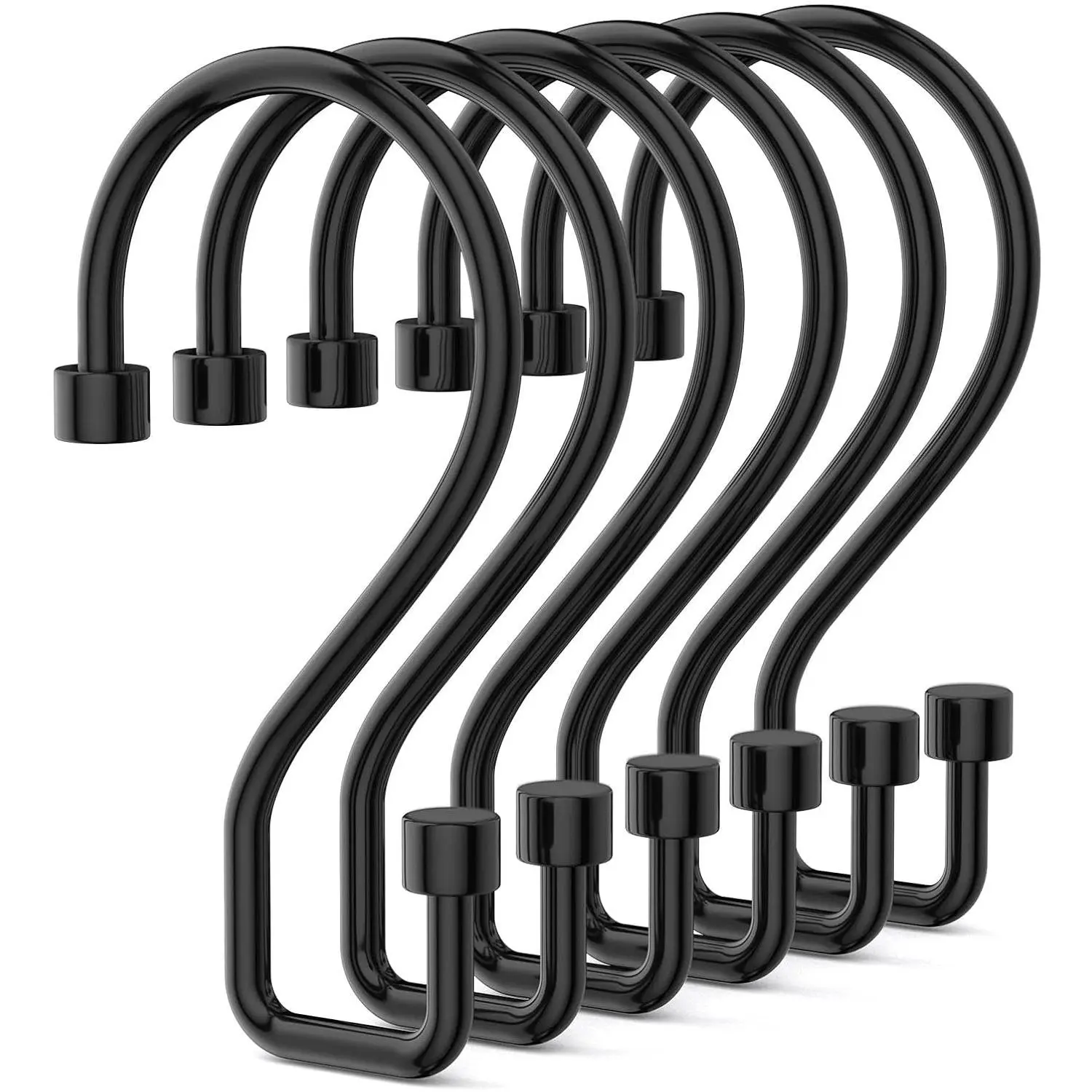 Shower Curtain Hooks, 12 count S Shape Shower Curtain Rings, Rustproof Black Shower Curtain Rings, Multi-Functional Shower Hooks for Shower Curtain, Kitchen Utensils, Clothing, Towels, Black