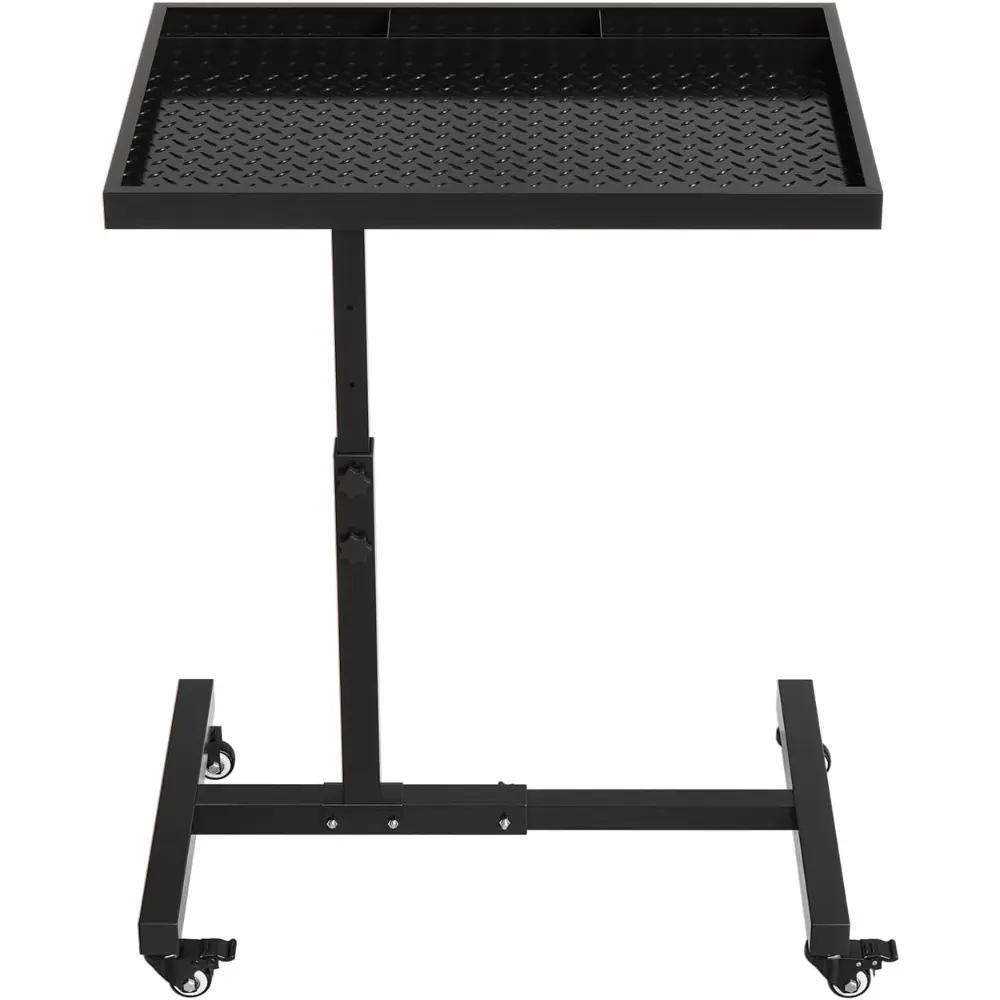 Rolling Tool Tray on Wheels, 220LBS Capacity Steel Mechanics Rolling Work Table, Adjustable Height 38"-45" Mechanic Workbench Table for Garage Bike Work Shop (Black)