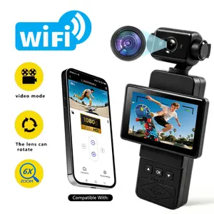 1080P HD Pocket Camcorder, WiFi Enabled Action Video Camera, Handheld Streaming Camera Recorder, 270° Rotating Head,Manually flip the screen, 2.78-inch Display Vlogging- 1GB-32GB Card (Black)