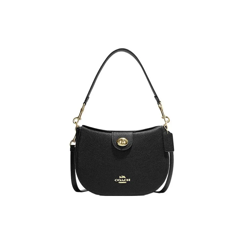COACH Hobo 26 Leather Saddle Bag with Gold Logo – Women’s Half-Moon Shoulder Bag in Black