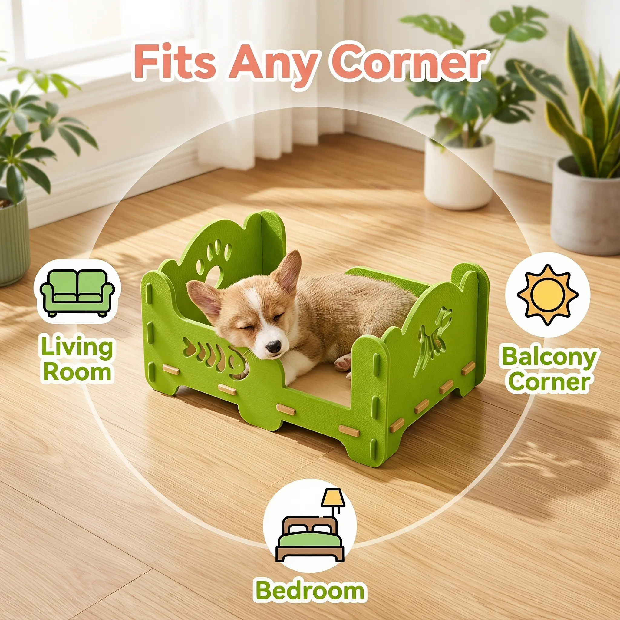 Cartoon hollow felt pet bed, tool-free assembly of elevated cat nest and small dog sleeping nest, sturdy and breathable pet sofa with cute paw prints and fishbone pattern, suitable for home decoration and pet photography