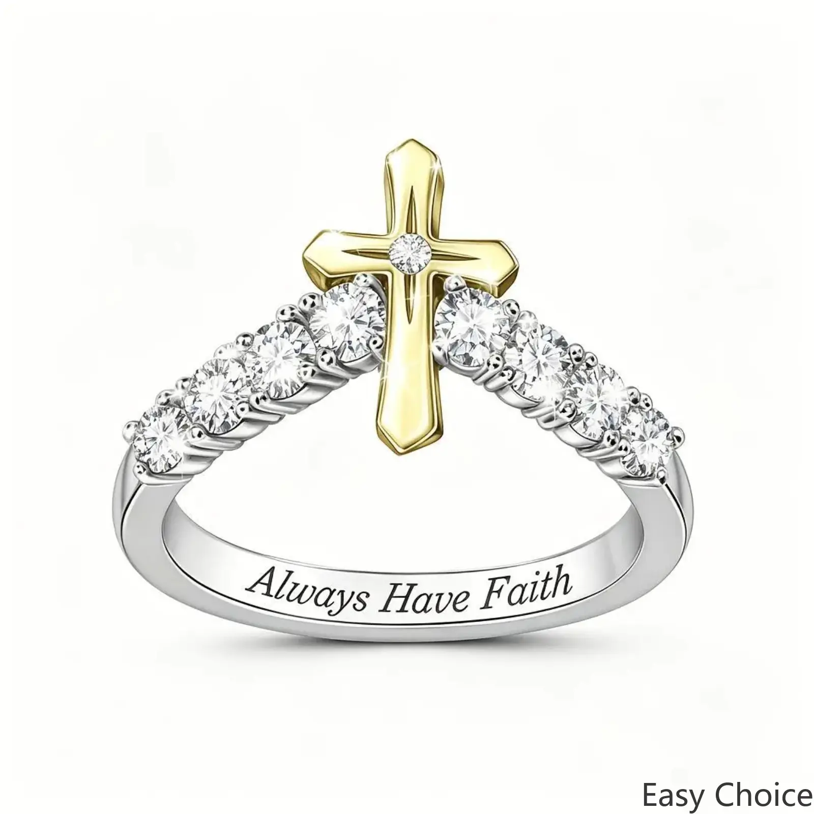 Two‑Tone Cross Rhinestone Statement Ring for Women, Sparkling Crystal Elegant Stackable Band, Chic Everyday Jewelry Accessory, Ideal for Date Nights, Parties, Weddings, Holiday Occasions & Gift‑Giving