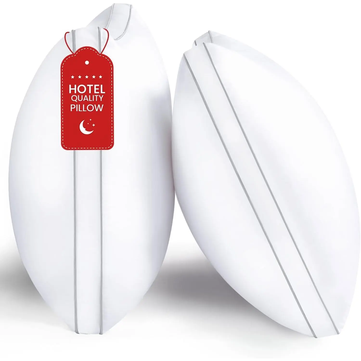 Queen Size Set of 2 Gusseted Bed Pillows, Luxury Hotel Quality Supportive Pillows with Soft Down Alternative for Back Stomach Side Sleepers, Machine WashableGift