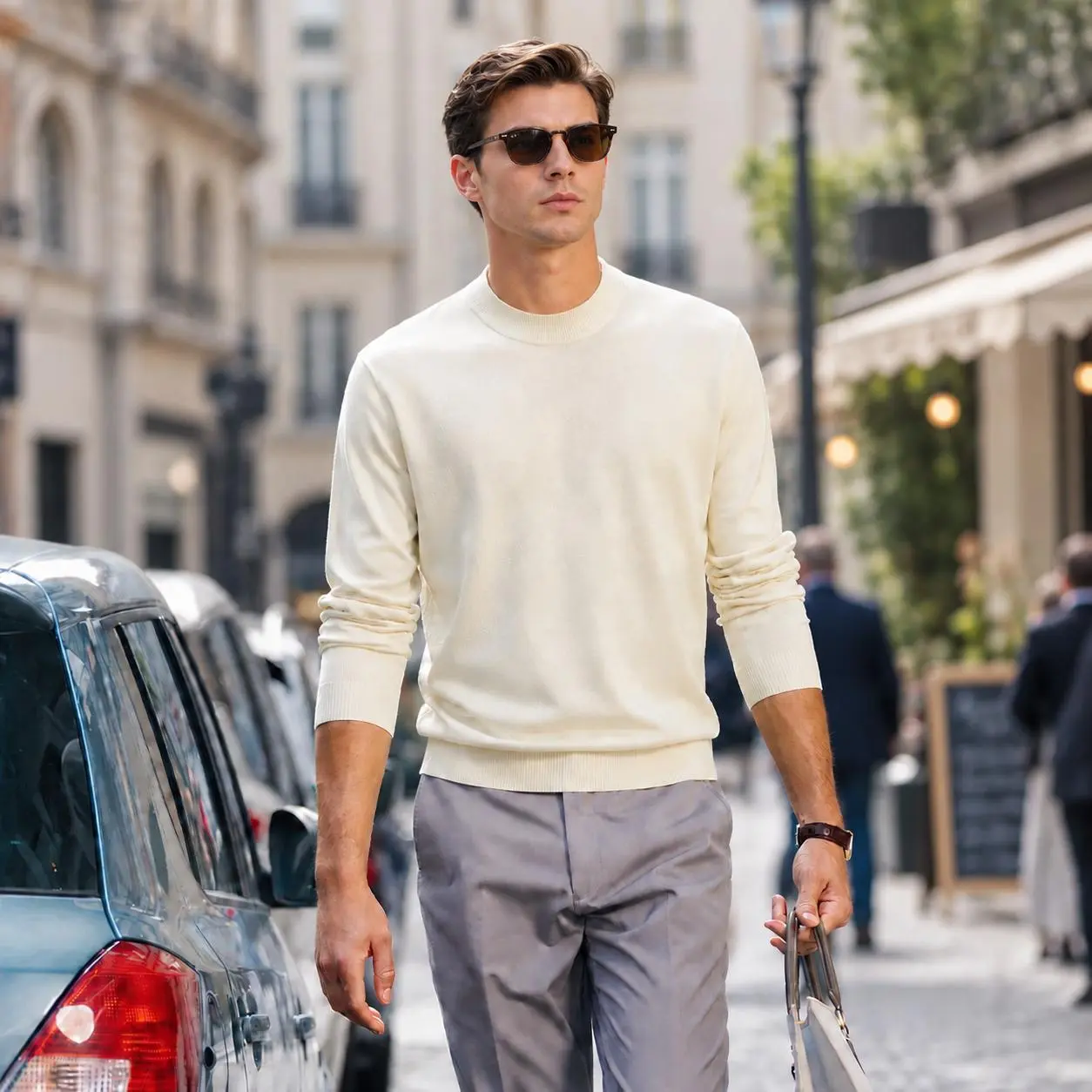 Boveme Men's 100% Merino Wool Menswear Plain Clothes Sweater - Machine Washable, Soft Touch, Quiet Luxury,sohochic