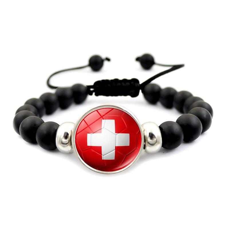 Soccer Beaded Bracelet for Men Women 2026 World Cup Trendy Black Stretch Bracelet Germany Spain Brazil National Team Fan Jewelry Handmade Fashion Wristband for Game Day Match Viewing Party Streetwear Daily Wear Sports Fan Gift
