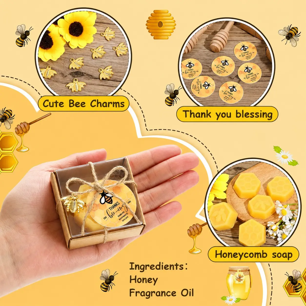 10-Piece Baby Party Bee Theme Gift Set, Includes Hive, Bee Figurines, Gift Box, Thank You Card, Cute Accessories, Perfect for Parties and Holidays