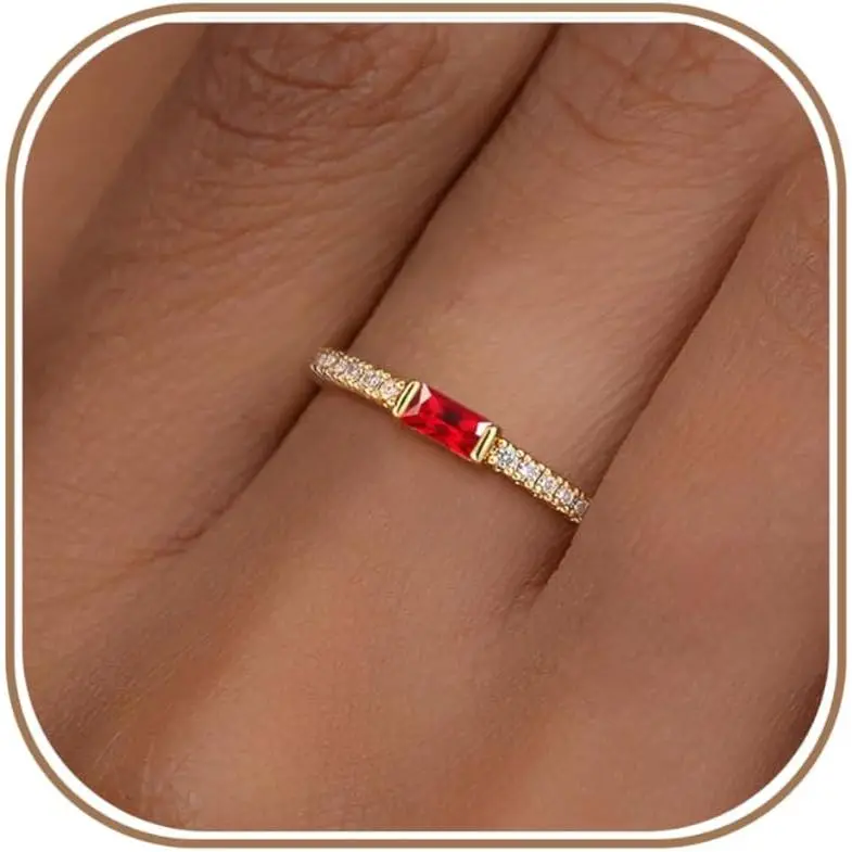 Birthstone Gold Rings for Women Non Tarnish 14K Gold Plated Eternity Stackable Rings Dainty CZ Gemstone Engagement Rings Wedding Band Jewelry Gifts Size 4-10