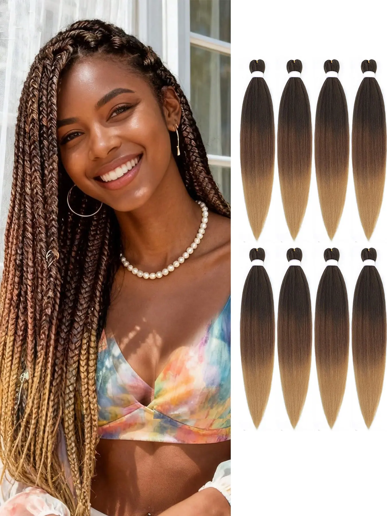 Pre-Stretched Braided Hair Extensions 30 Inches 8 Packs, Synthetic Fiber Extensions, Gradient Braiding Special Hair Strands, Professional Soft Yaki Texture, Braided Hairstyles