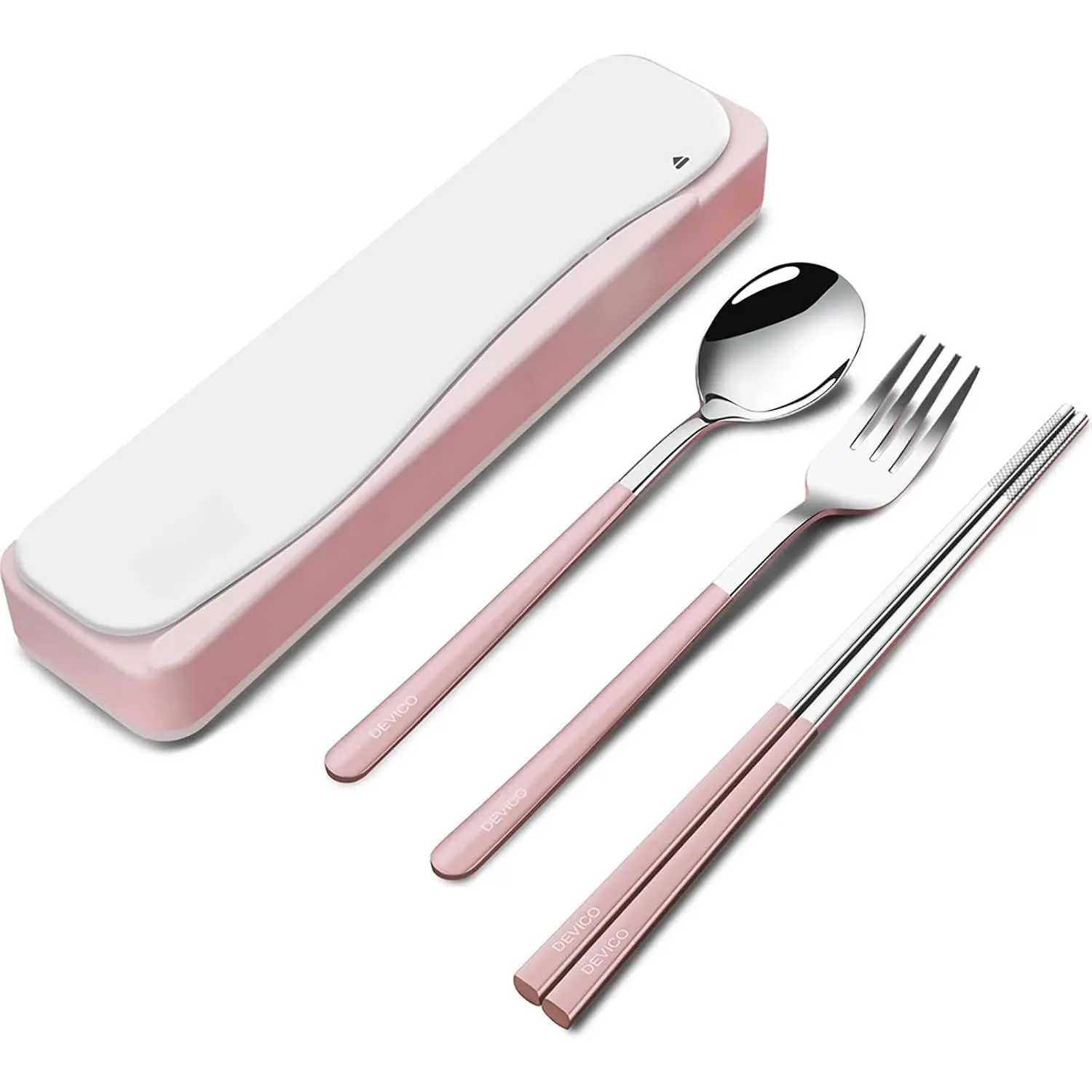 Travel Utensils with Case, 4 count Portable Silverware Set for Work, 18/8 Stainless Steel  Cutlery, Korean Spoon and Chopsticks Fork for Camping, School, Lunch Box Accessories ()