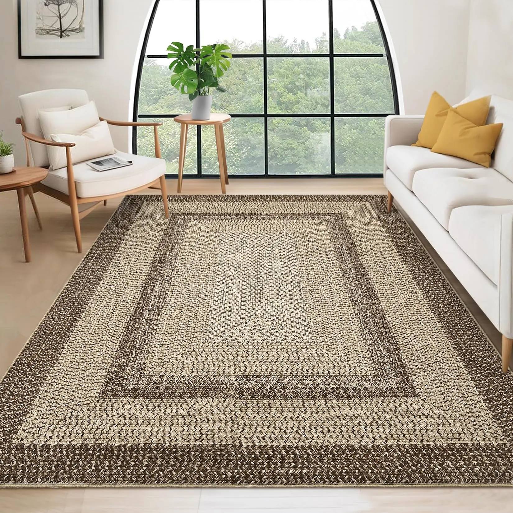 Garvee - Washable 8 x 10 Inch Rug for Living Room with Rubber Backing, Bohemian Rug, Stain Resistant, Bedroom Rug, Modern Geometric, Home Decor