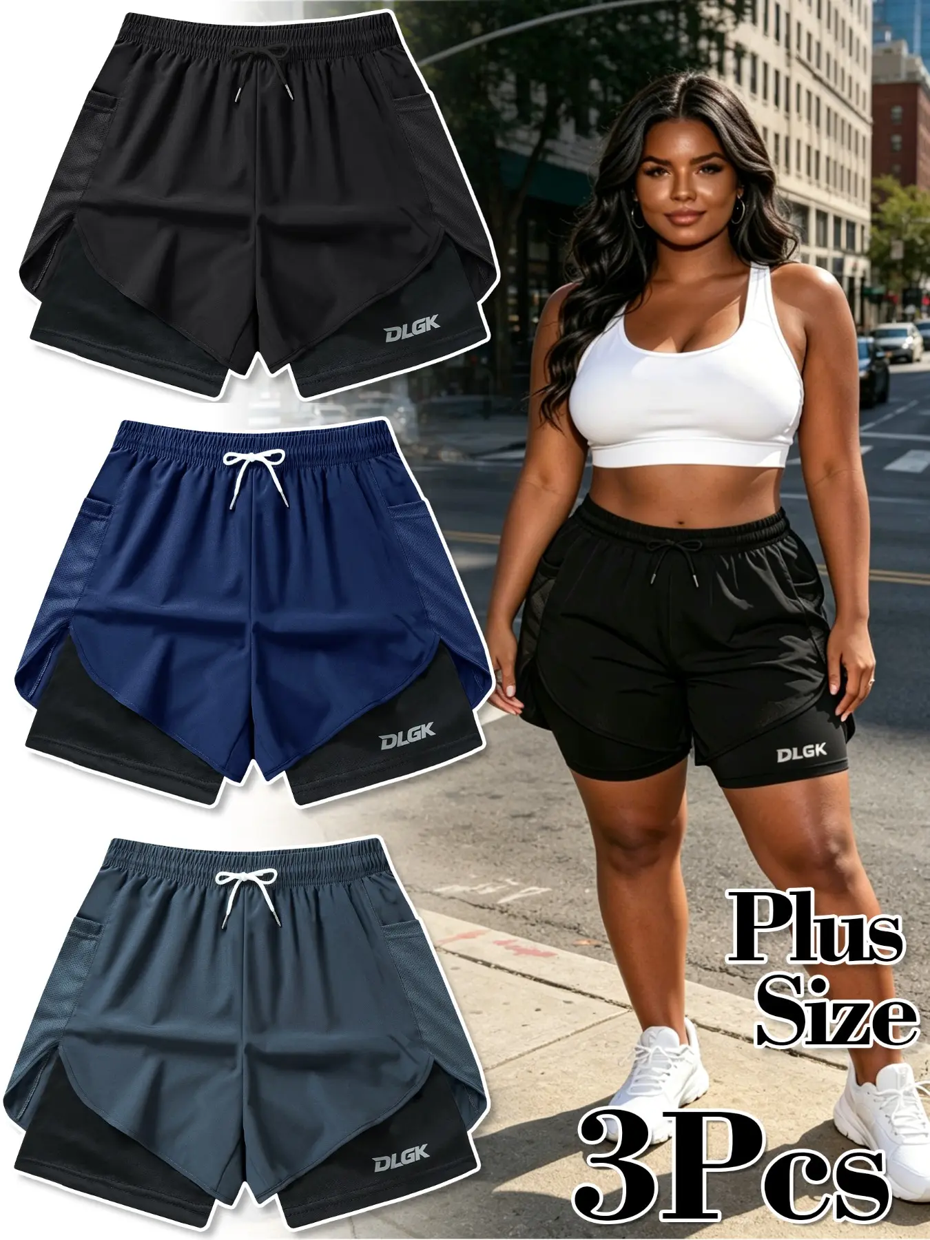 DLGK Women's Plus Size Elastic Waist Drawstring Sporty Shorts, Athleisure Shorts, Comfortable Loose-Fitting Gym Wear, Ideal for Daily Activities
