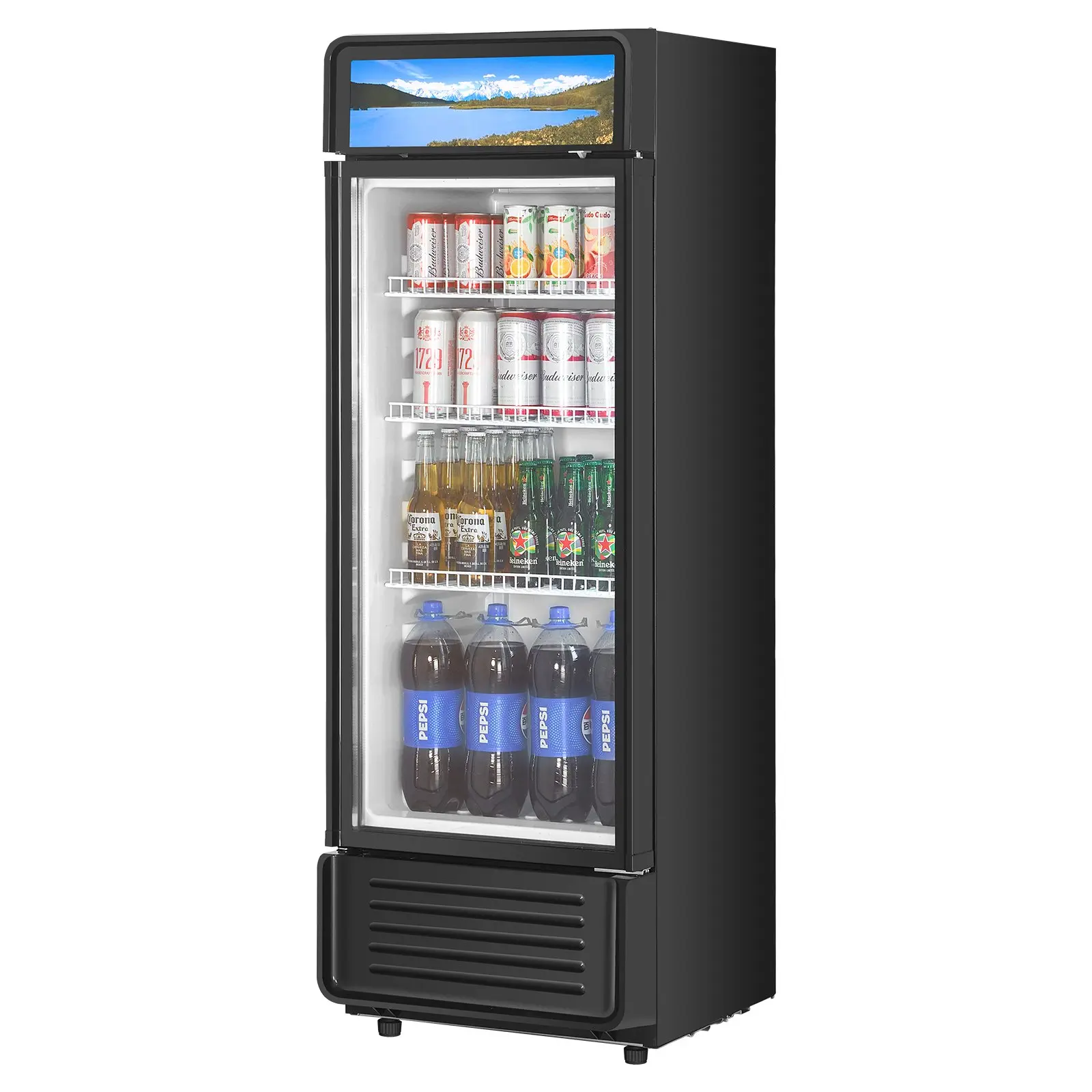 VEVOR Commercial Merchandiser Refrigerator, 6.9 CU. FT Glass Door Display Refrigerator, Beverage Refrigerator Cooler Merchandiser with Adjustable Shelves, Soft LED Light, Customizable Lightbox, Black