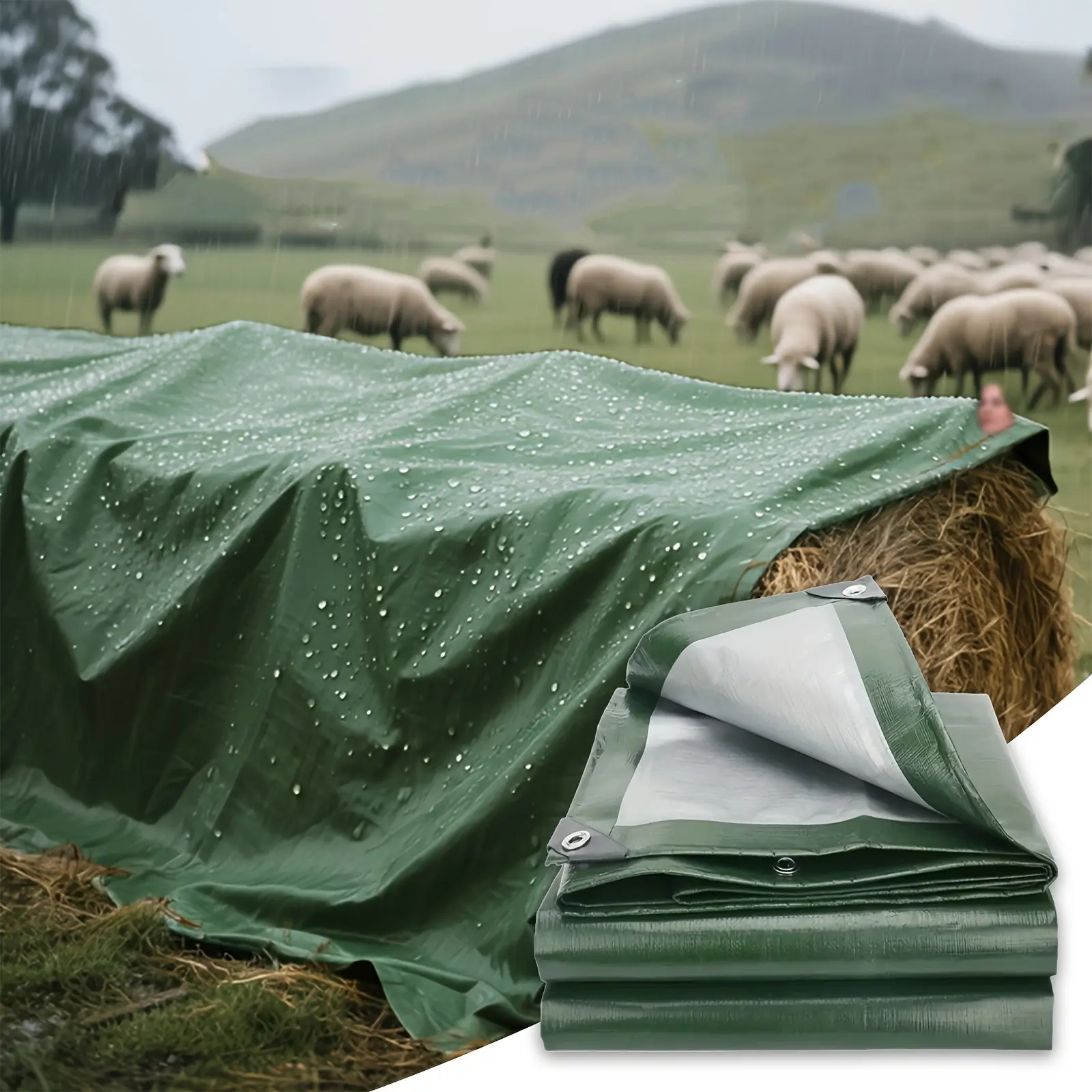 Outdoor Multi-Functional Thick Waterproof Tarp, Tarp Cover, Rainproof Oilcloth, Durable Metal Grommets, Ideal for Roof, Camping, Pool, Boat, Car, Shade